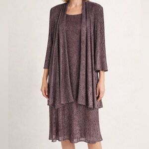 R&M Richards 2-Piece Metallic Dress Jacket Set 20W Plum Mauve